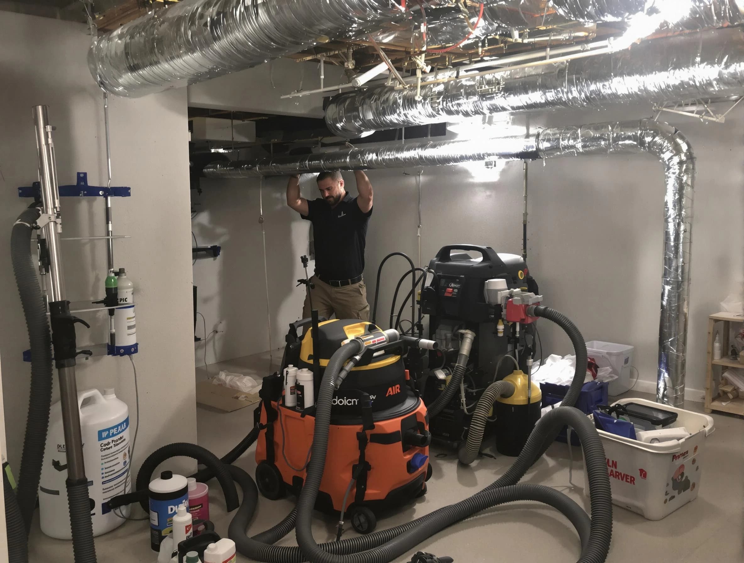 Murray Air Duct Cleaning specialist performing professional mold removal from air ducts using safety equipment in Murray
